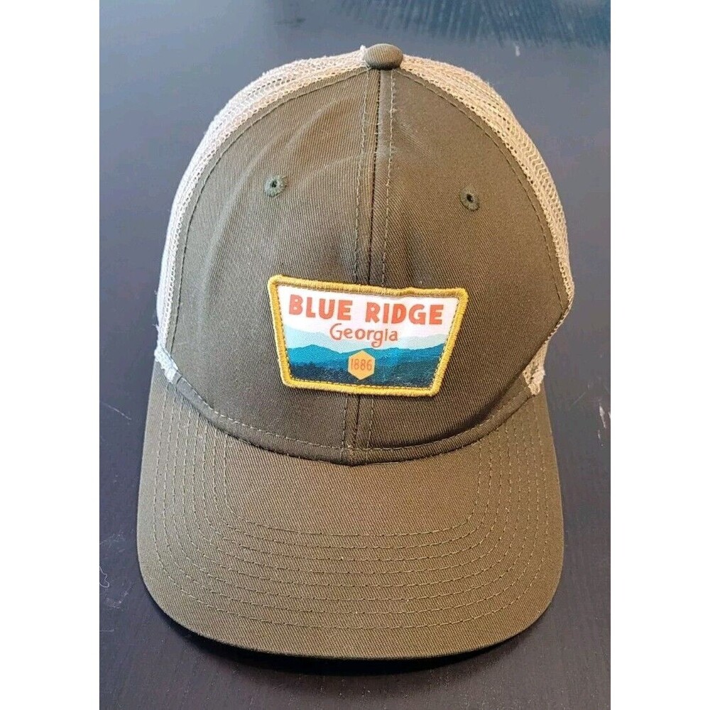 Blue Ridge GEORGIA Patch Hat Trucker Snapback Cap Green Tan Mountains DUCKCO